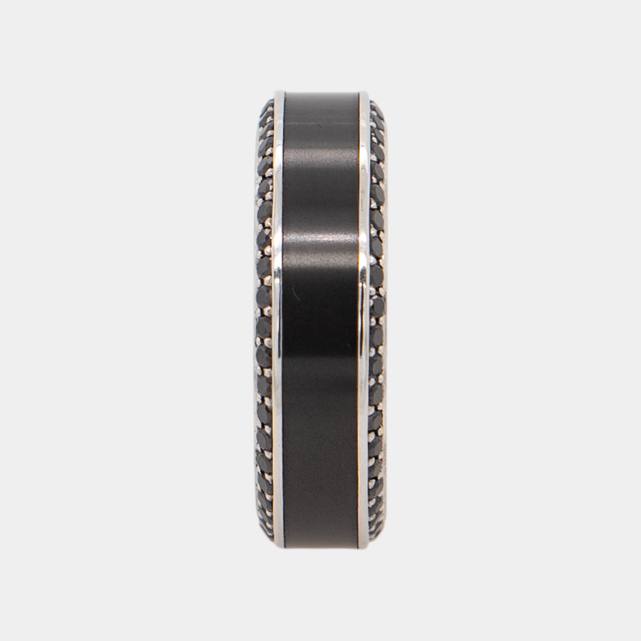 HELIOS - 7mm - Size 10 - Polish Finish - Platinum Band with Black Diamond inlay and Black Diamond Insets - SHIPS WITHIN 2 BUSINESS DAYS