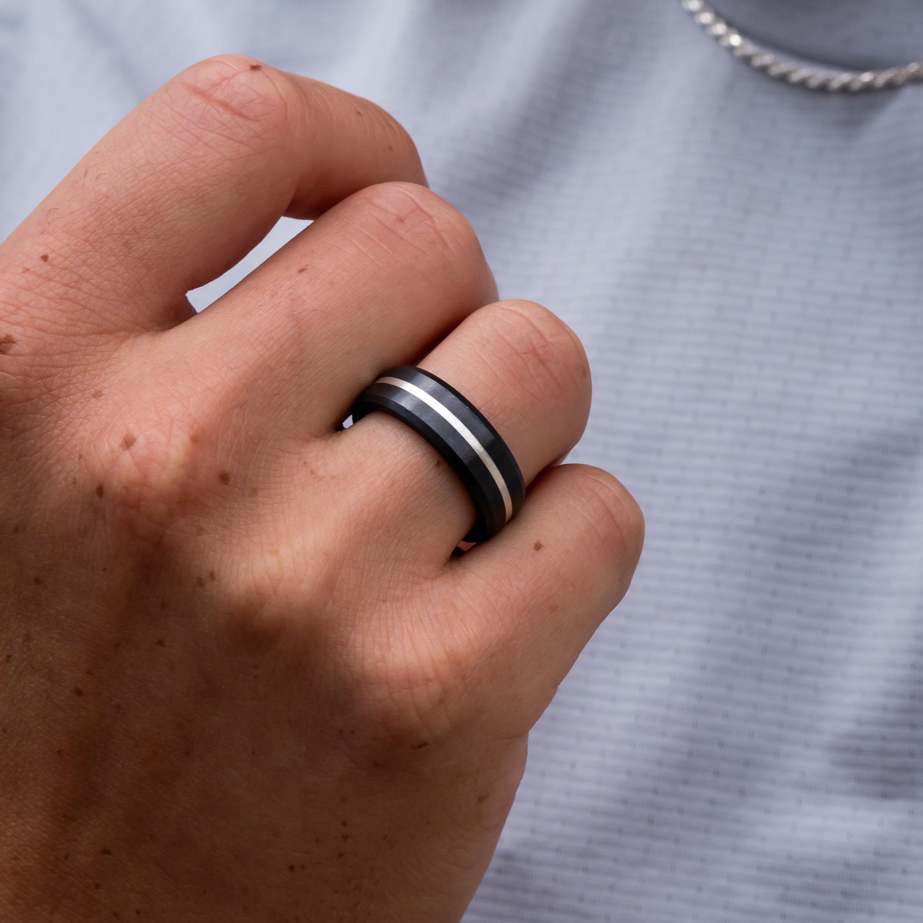 Black Diamond - Men’s Ring 7mm - Silver Inlay - ARES - Elysium Black Diamond