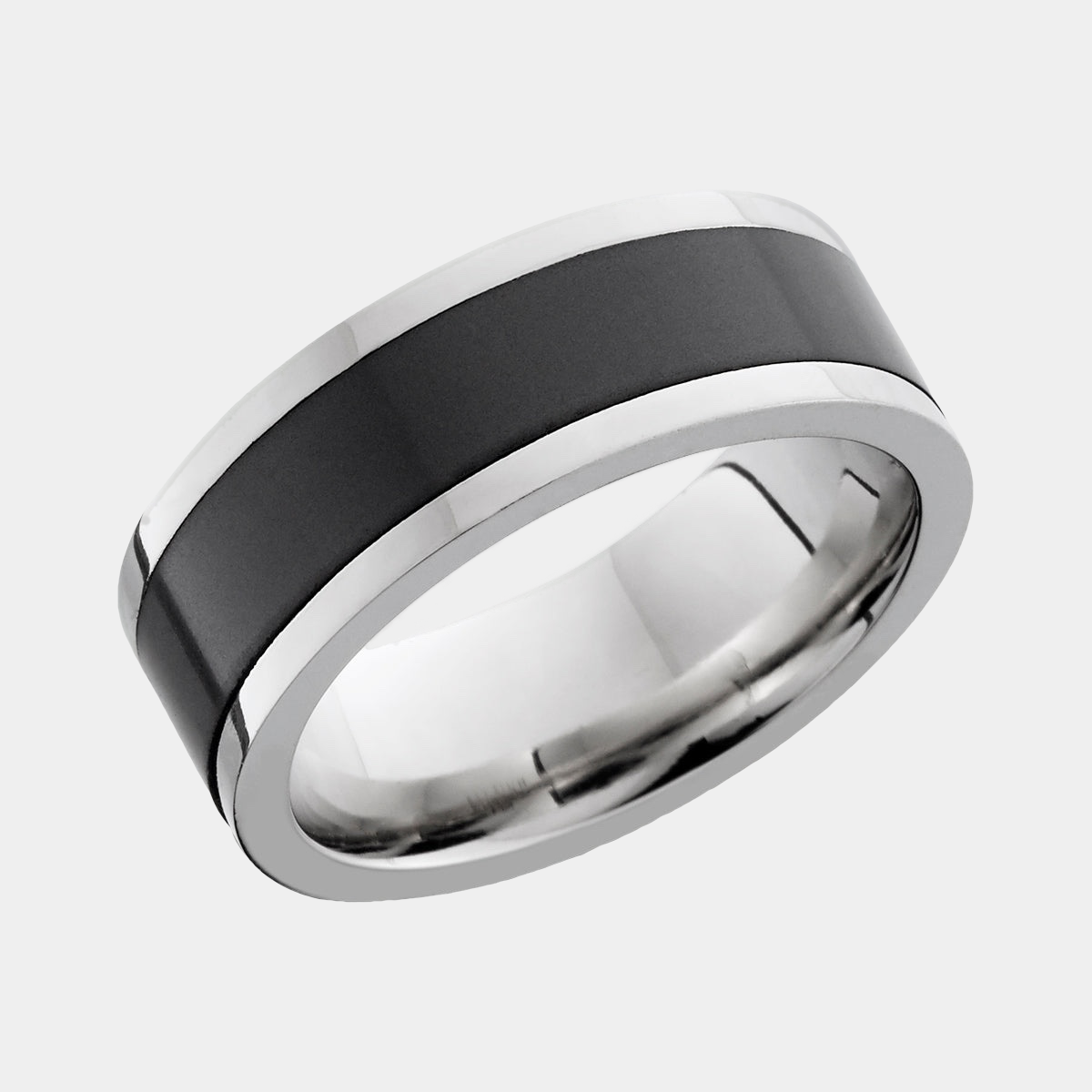 POSEIDON 8mm - Size 11 - Polished Finish 14K White Gold w/ Black Diamond Inlay - SHIPS WITHIN 2 BUSINESS DAYS