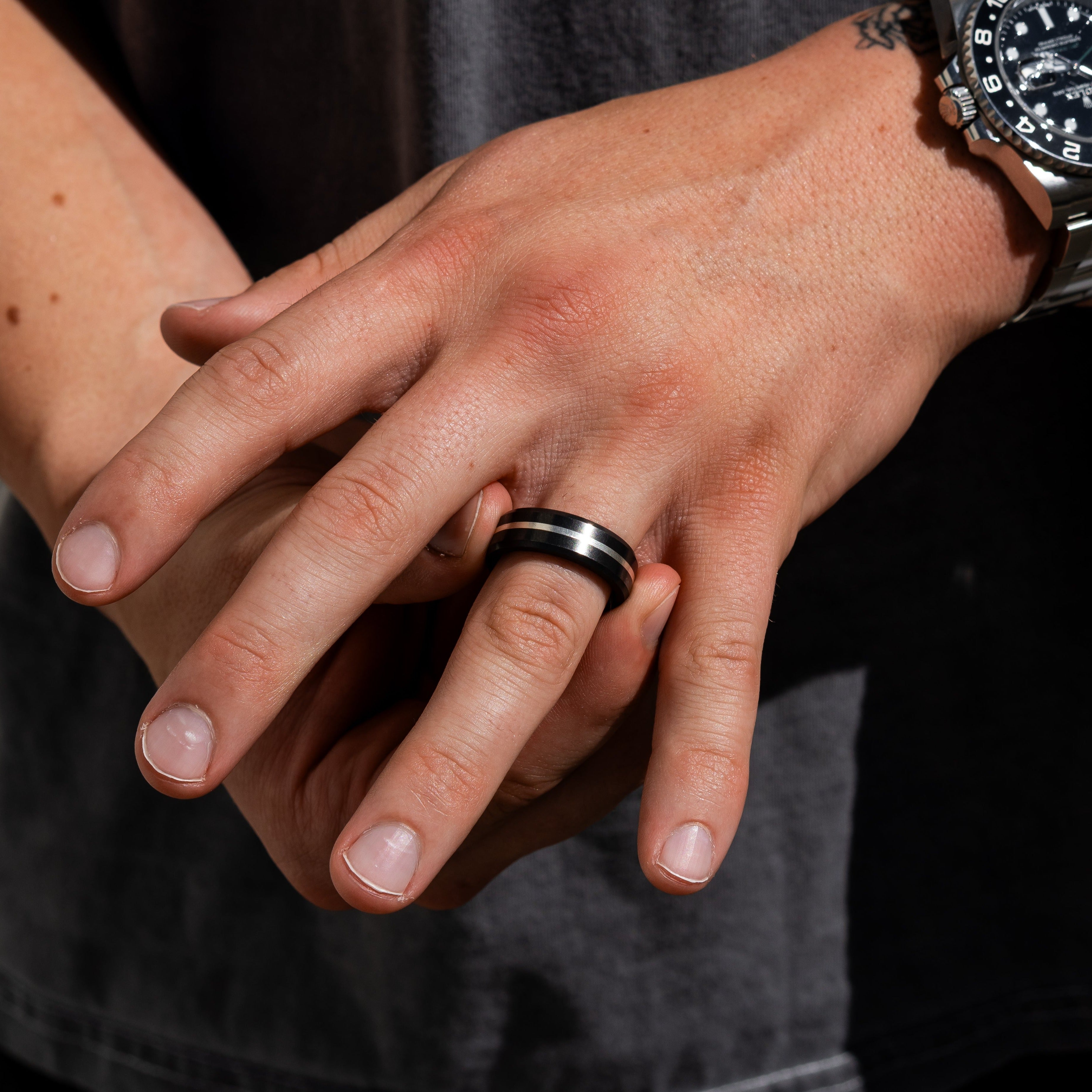 Black Diamond - Men’s Ring 8mm - Silver Inlay - ARES - Elysium Black Diamond