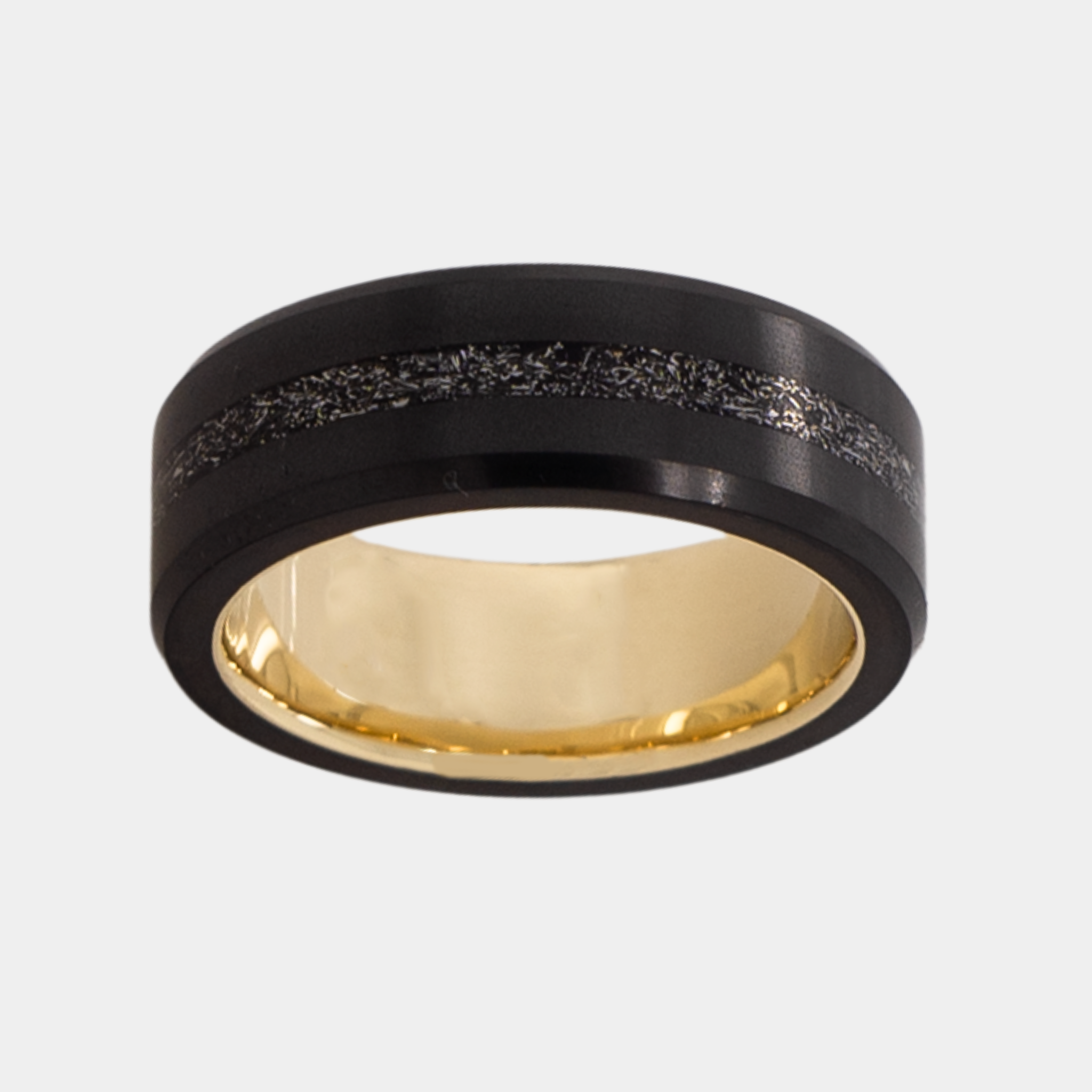 Black Diamond - Men’s Ring 8mm - Authentic Muonionalausta Meteorite Inlay With Sleeve - ARES - Elysium Black Diamond