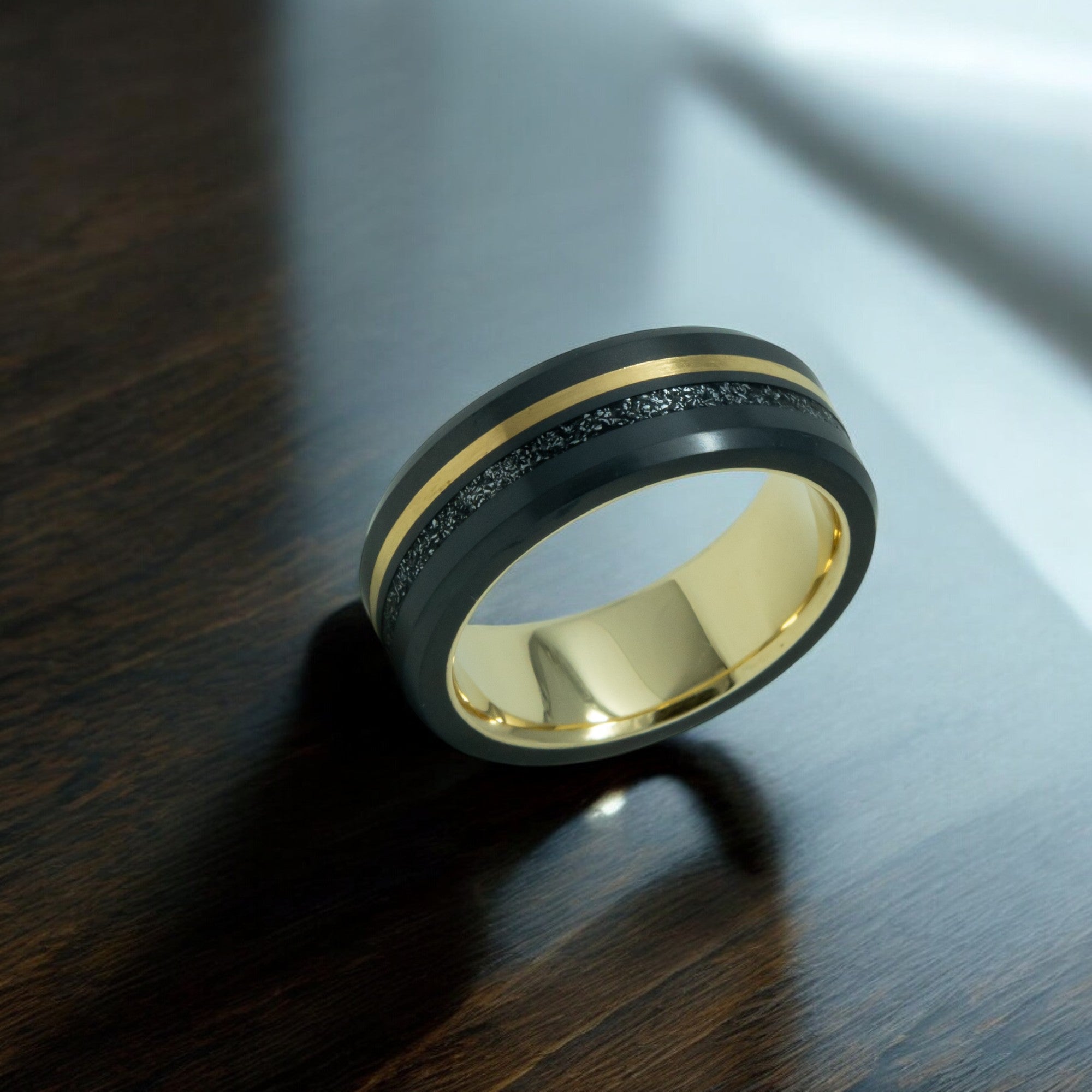 Black Diamond - Men’s Ring 8mm - THE ORION - Dual Inlay With Sleeve - Elysium Black Diamond