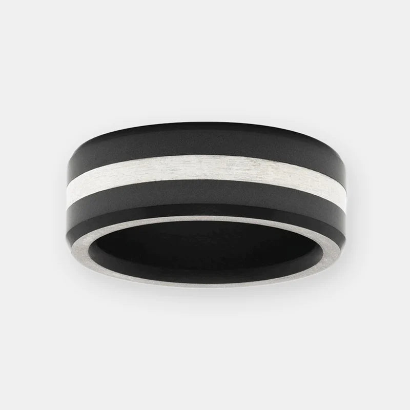 Black Diamond - Men’s Ring 8mm - Platinum Inlay - ARES - Elysium Black Diamond