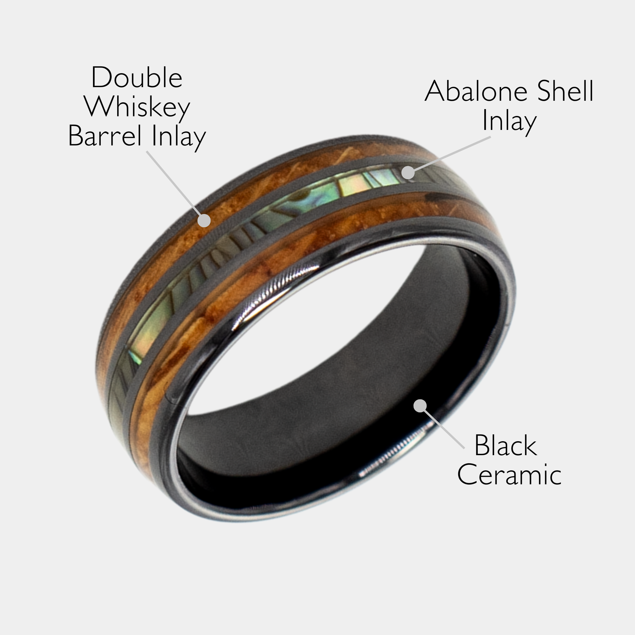 Odysseus ring – solid black diamond with polished beveled edges from the Hustler Collection. Angled view with product name overlay.