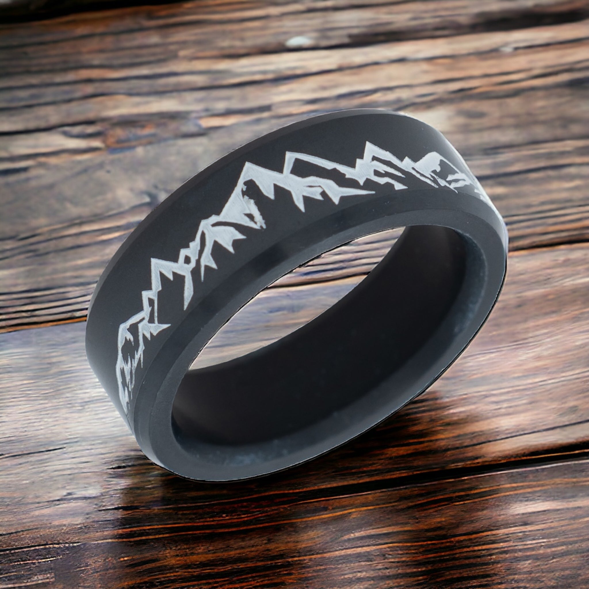 Black Diamond - Men’s Ring 8mm - Two-Toned Cerakote Custom Laser Engraving - ARES - Elysium Black Diamond