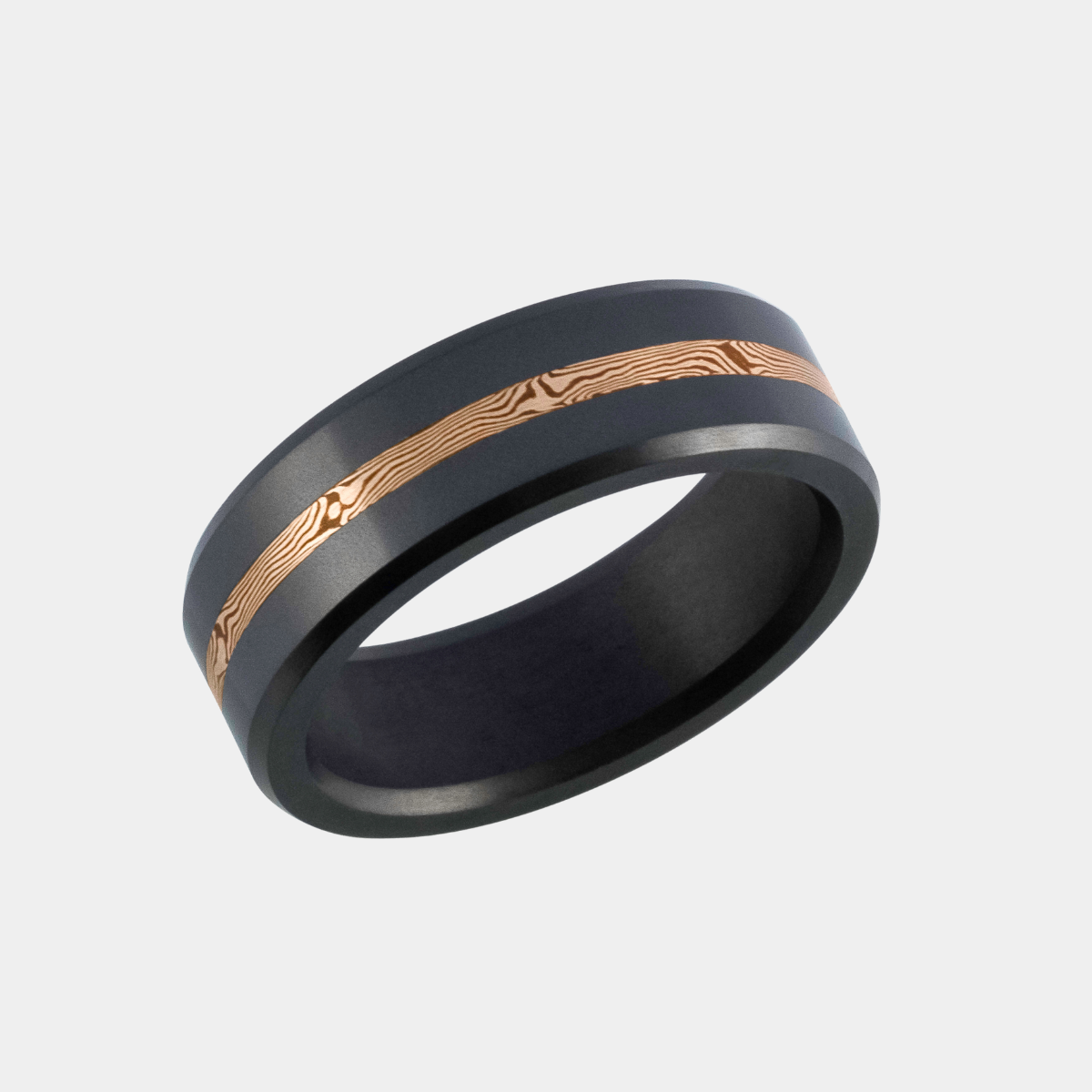 ARES 8MM - SIZE 10.5 - MATTE FINISH - 14K Rose Gold Mokume Inlay - SHIPS WITHIN 2 BUSINESS DAYS