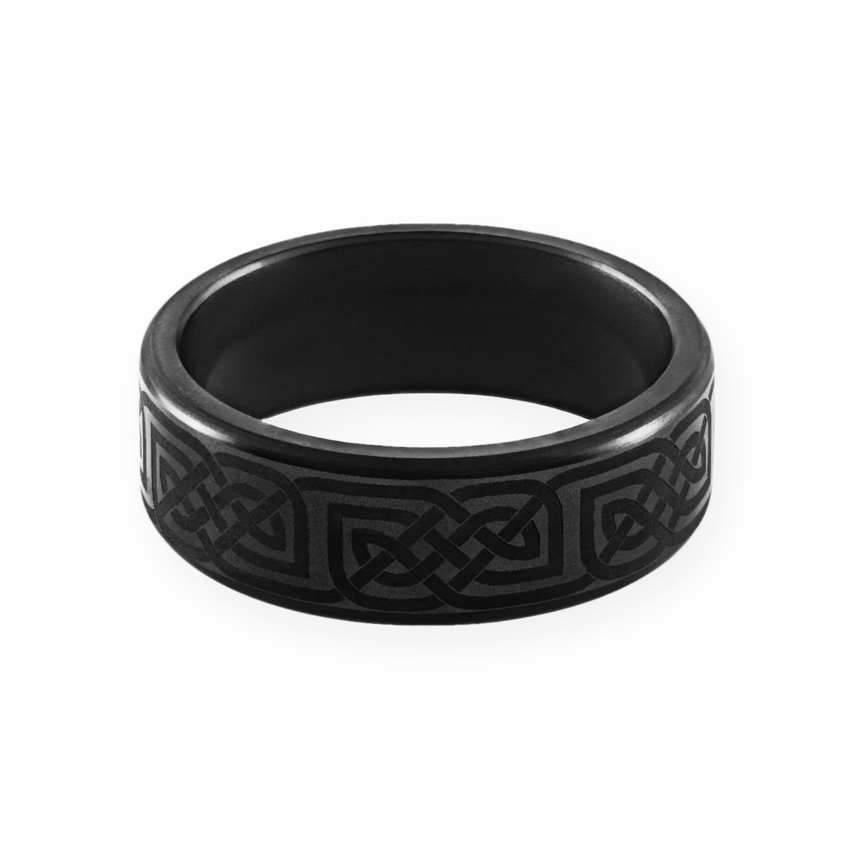 ElysiumBlack.com | Elysium KRATOS - Solid Black Diamond Ring - Celtic Laser Pattern - Image 3